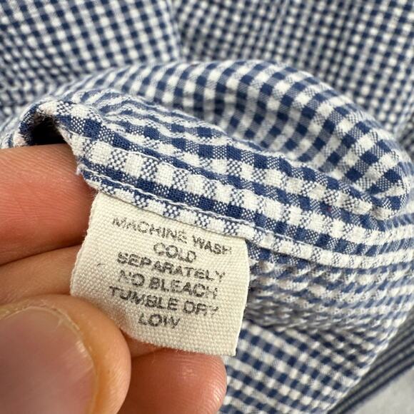 Vintage J Crew Shirt Men's XL Blue White Houndstooth Seer Sucker Oarsman 90s - Picture 13 of 16